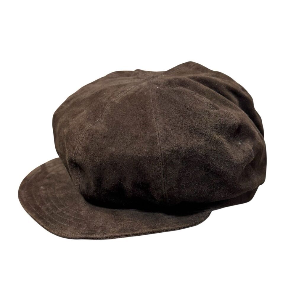 Vintage Preston & York Suede Leather Spitfire Cap Newsboy Baker Boy Brown Retro